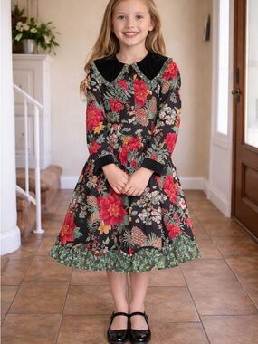 VTG Girls NY Bonnie Jean Floral Dress Size 8 USA Vintage Holiday Dress Formal